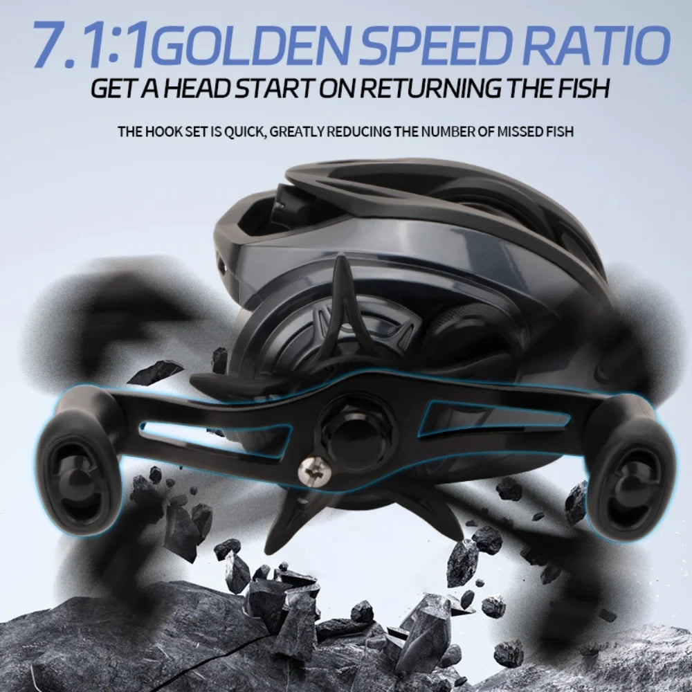 Reel rotativo baitcasting con freno electrónico DC 7.1:1, 6+1 rodamientos, sistema antienredo, arrastre de 6 kg, 168 g ultraliviano, ideal para pesca con señuelos de larga distancia