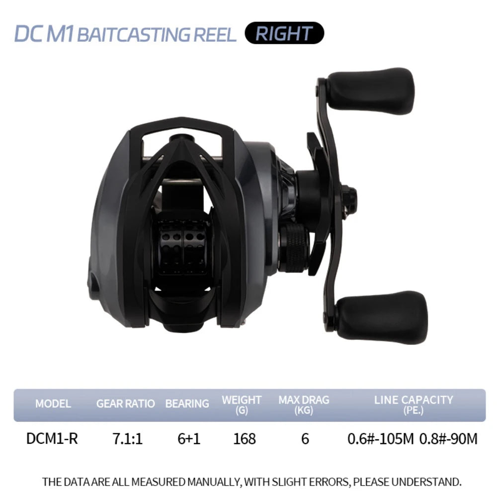 Reel rotativo baitcasting con freno electrónico DC 7.1:1, 6+1 rodamientos, sistema antienredo, arrastre de 6 kg, 168 g ultraliviano, ideal para pesca con señuelos de larga distancia