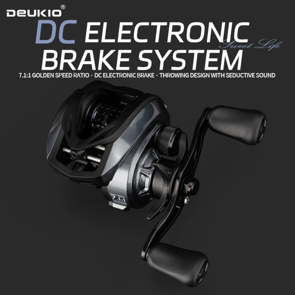Reel rotativo baitcasting con freno electrónico DC 7.1:1, 6+1 rodamientos, sistema antienredo, arrastre de 6 kg, 168 g ultraliviano, ideal para pesca con señuelos de larga distancia