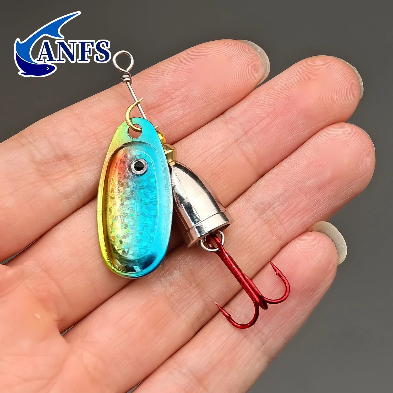 ANFS 5 señuelos de pesca de cobre – cucharas giratorias surtidas de colores con caja de señuelos, regalo ideal para pescadores