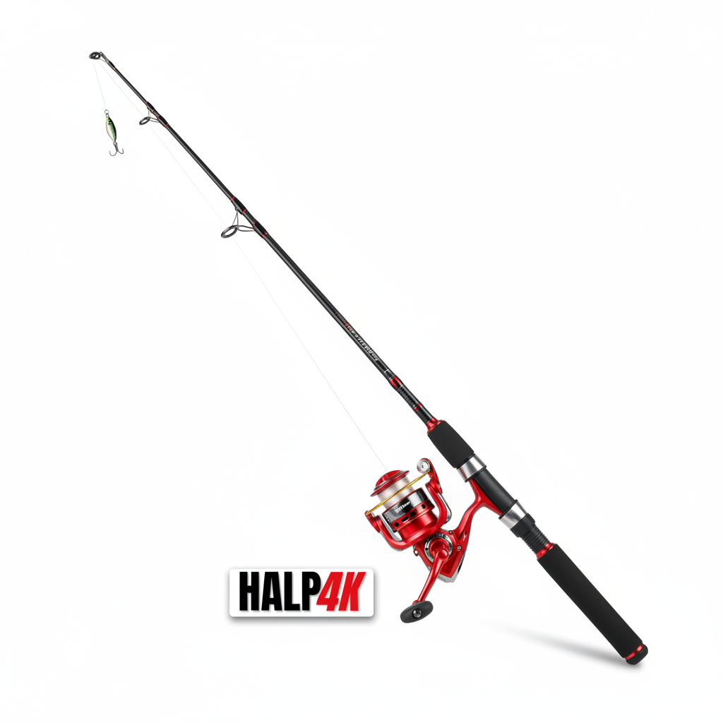 Kit HALP4K Iniciación - Combo Caña Negra y Reel Rojo con Logo