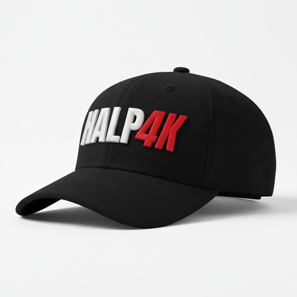Gorra HALP4K Bordada Negra - Vista Lateral