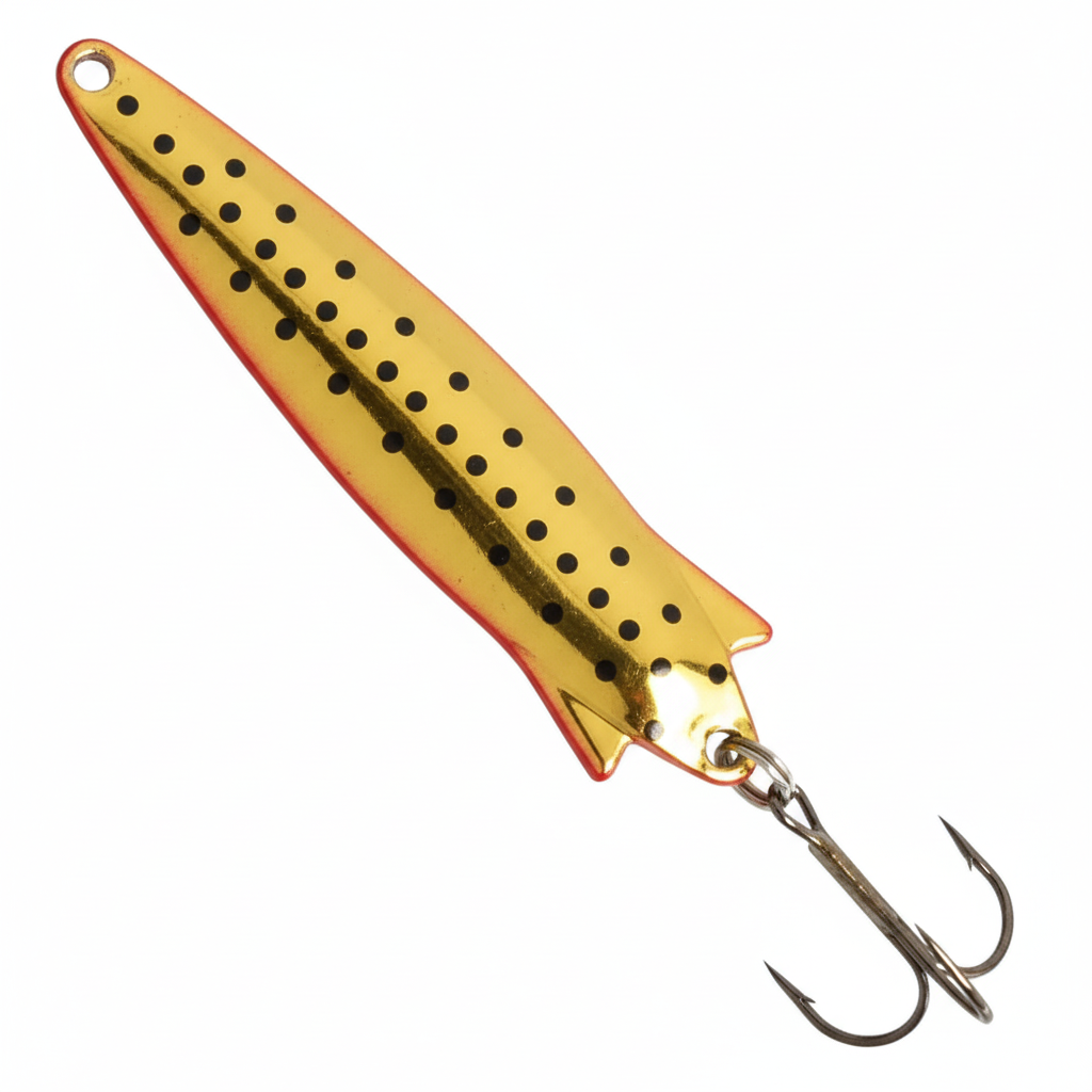 Jig HALP4K Vertical - Dorado con Puntos Negros y Borde Rojo